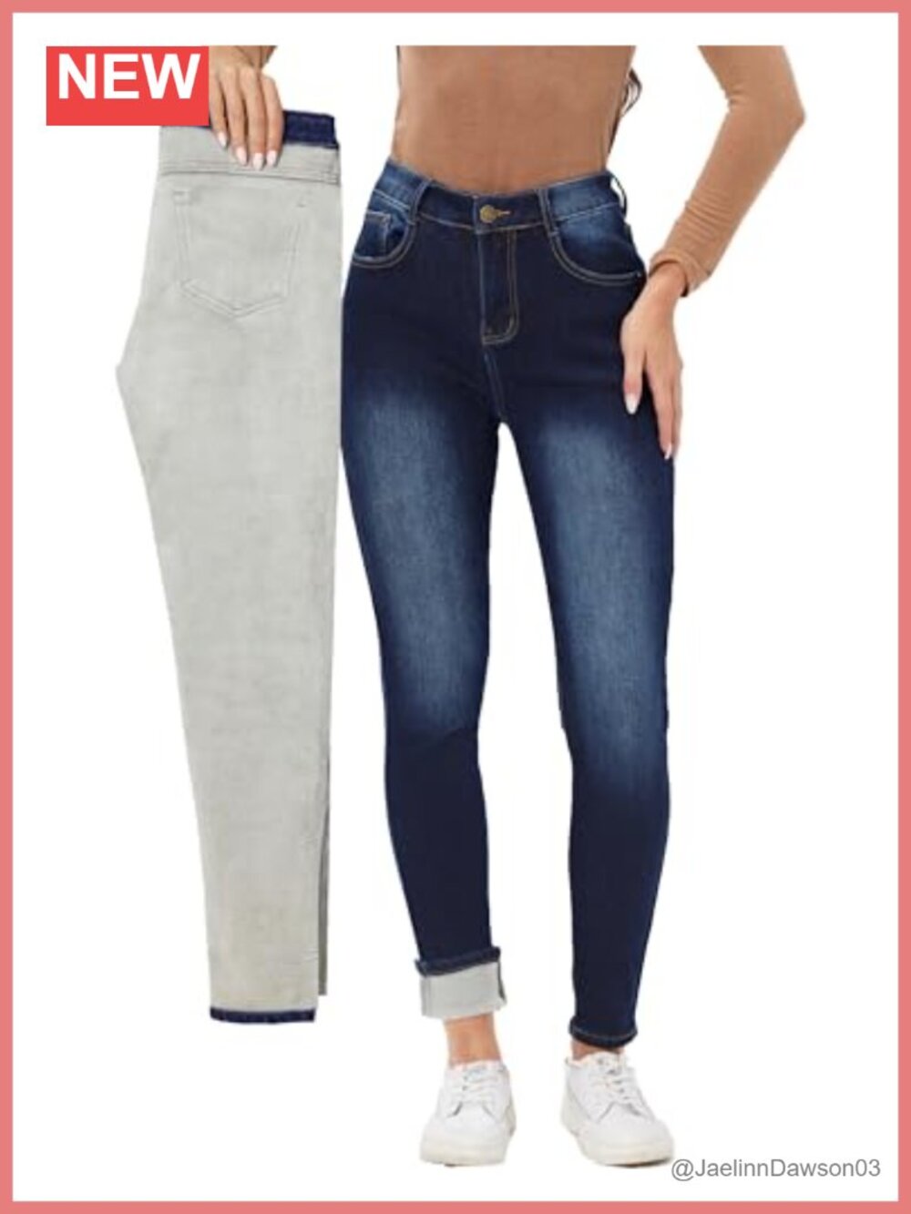 Women's Fleece Lined Thermal Jeans High Rise Skinny Warm Winter Denim Pants